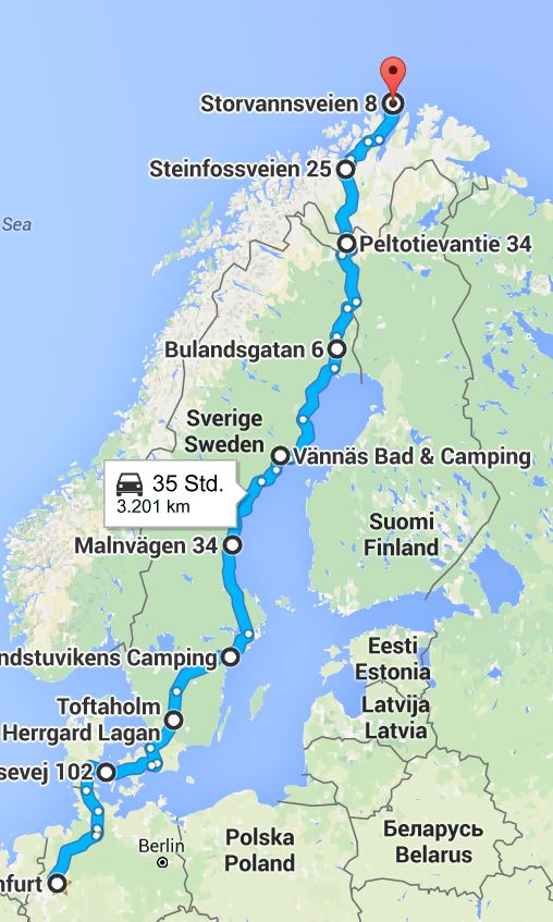 Finaler Plan unserer Tour für den Hinweg zum Nordkap